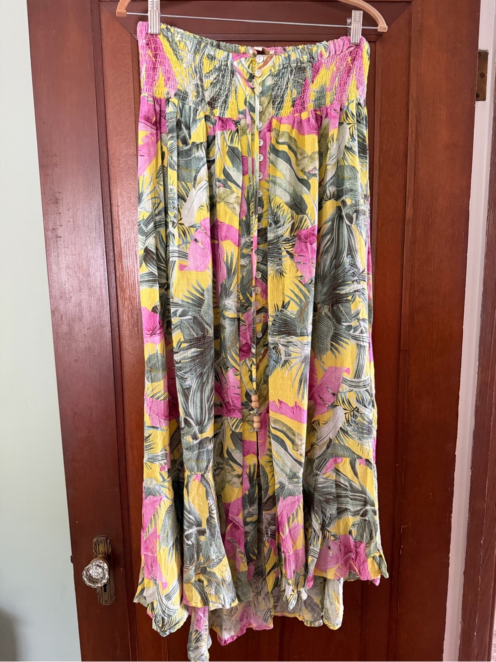 Cynthia Rowley Yellow, Pink & Green Smocked Skirt